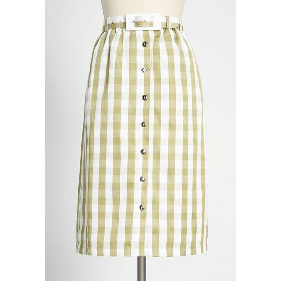 Modcloth Past But Not Least Belted Skirt in Green Checkered - Picture 1 of 10